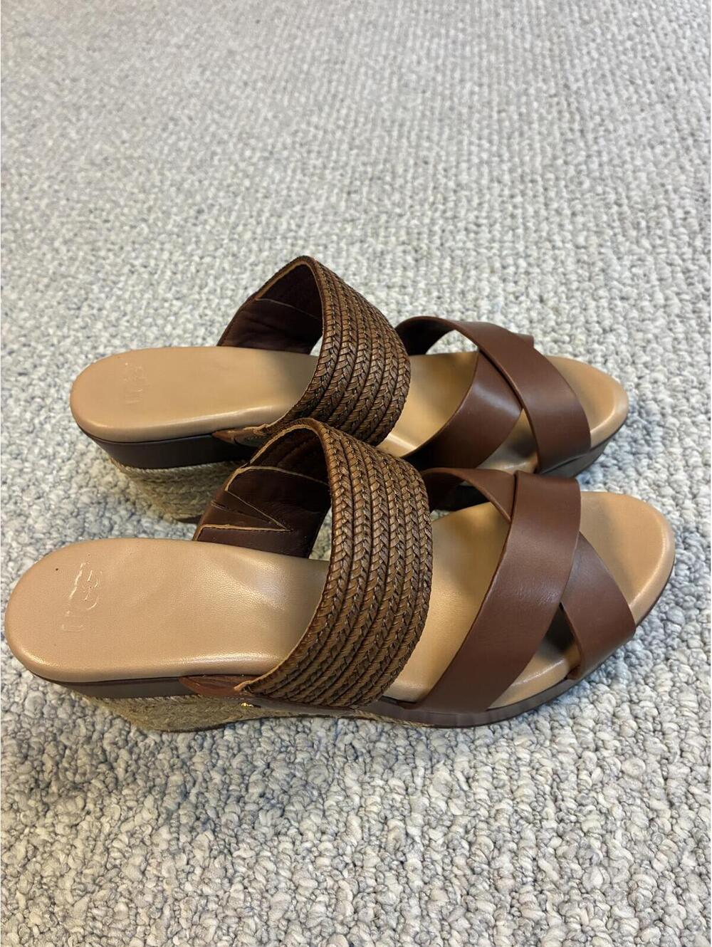 UGG Adriana Brown Leather Slide Sandals Size 8 New With Box - Picture 10 of 11